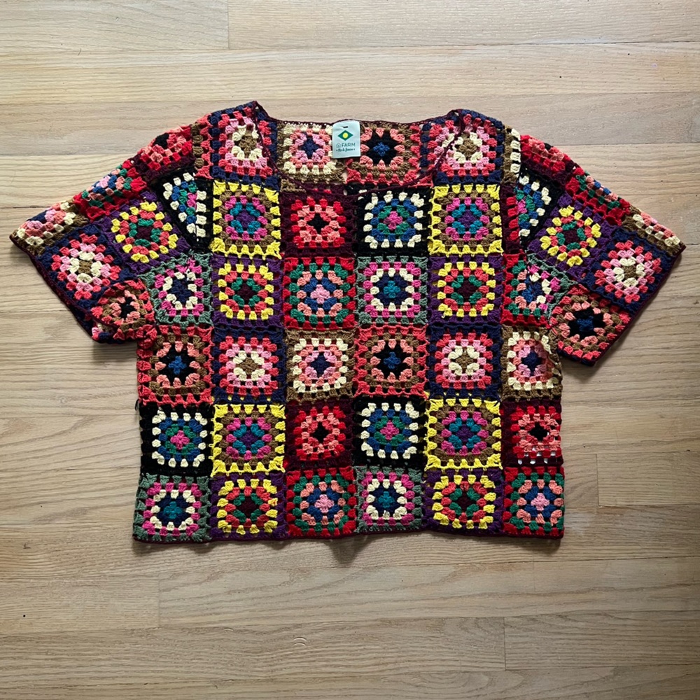 Rare Anthropologie Farm Rio Granny Square Crochet Top